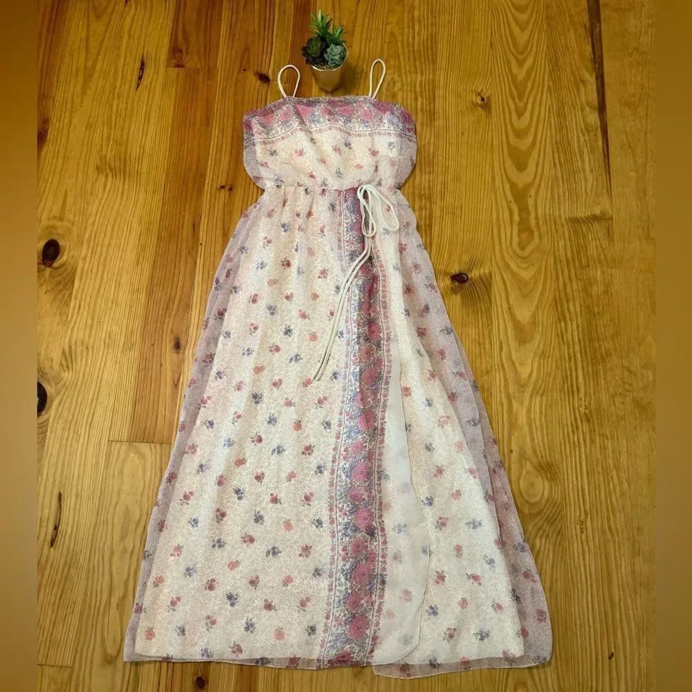 I Am Muse Chiffon Floral Tank Maxi Dress Slit Womens SZ 7/8 NWT Spaghetti Strap
